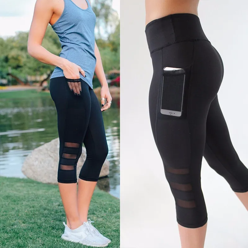 COKAGO Mesh 3/4 штаны для йоги женские размеры плюс XXL дышащие спортивные Леггинсы