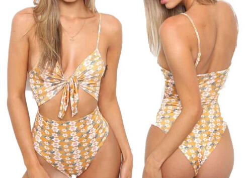 Newest Women hot One-Piece Bikini High Waist Swimsuit Floral print Bandage Bathing Suit high waist Swimwear backless beachwear | Спорт и