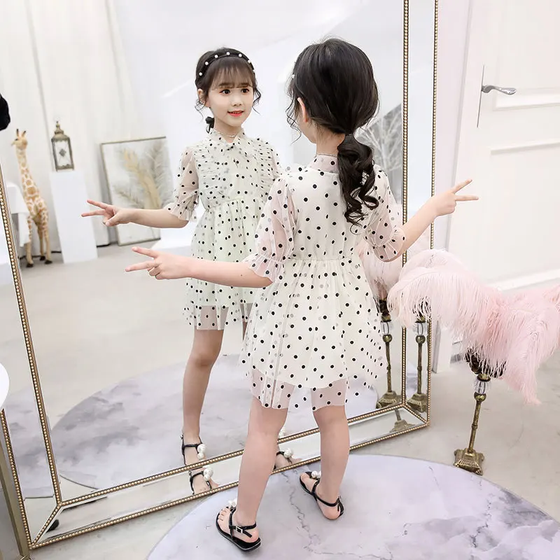 white vintage dot tulle gown age for 4-14 yrs teenage girls big-bow prom clothes short sleeve dress 2019 new summer ruffle frock | Детская