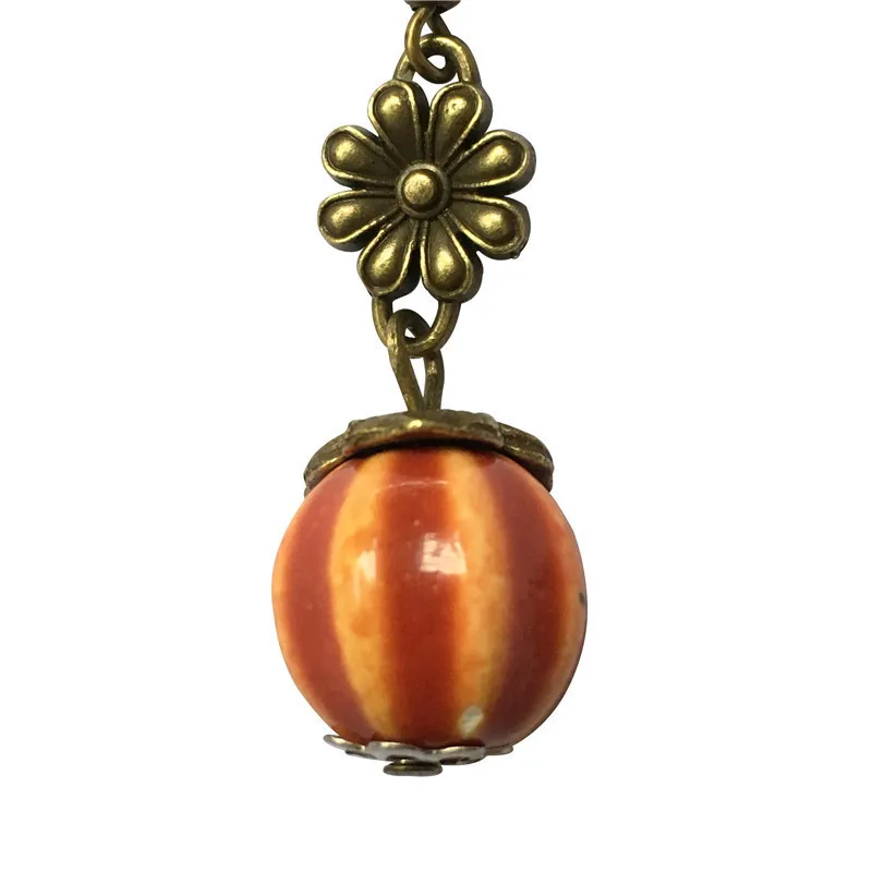 AINILIDAN Ethnic Jewelry Vintage Bronze Flower Ceramics Pumpkin Earrings Handmade Eardrops Dangler Women Accessories | Украшения и