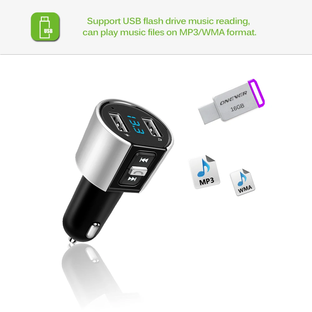 Powstro Bluetooth MP3 Player Car FM Transmitter Wireless Radio Adapter Dual USB Charger Support U Disk Music Play with Voltmeter |