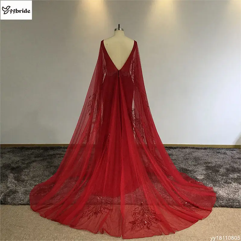 YYbride Новые Вечерние платья из красного винного тюля с кристаллами длинные