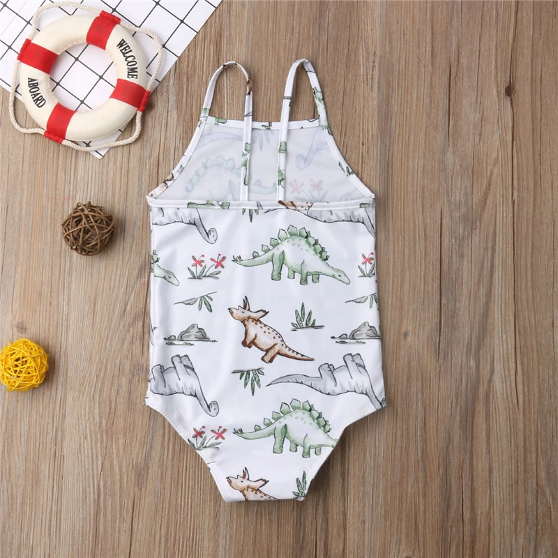 Летний купальник для девочек бикини с принтом динозавра Цельный открытой спиной