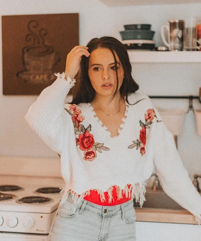 AZULINA Women Sweater Autumn Frayed V Neck Floral Embroidered Sweaters Casual Ladies Tops Pullovers Oversized Womens Outwear New | Женская