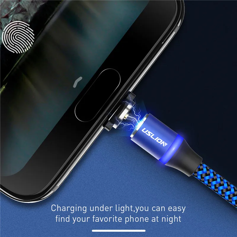 USLION Магнитный usb кабель для зарядки светодиодный Micro type C 1 м 2 ткачество Microusb