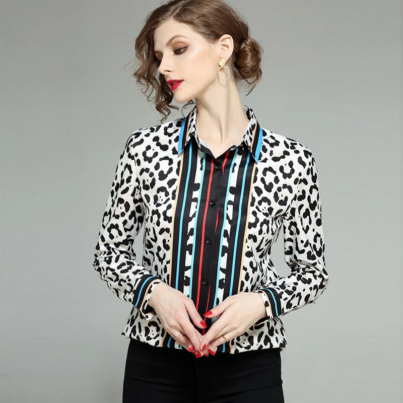 

2019 Womens Tops Blouses leopard Quality Runway Shirt Women Long Sleeve Print Vintage Blusa Feminina Manga Comprida