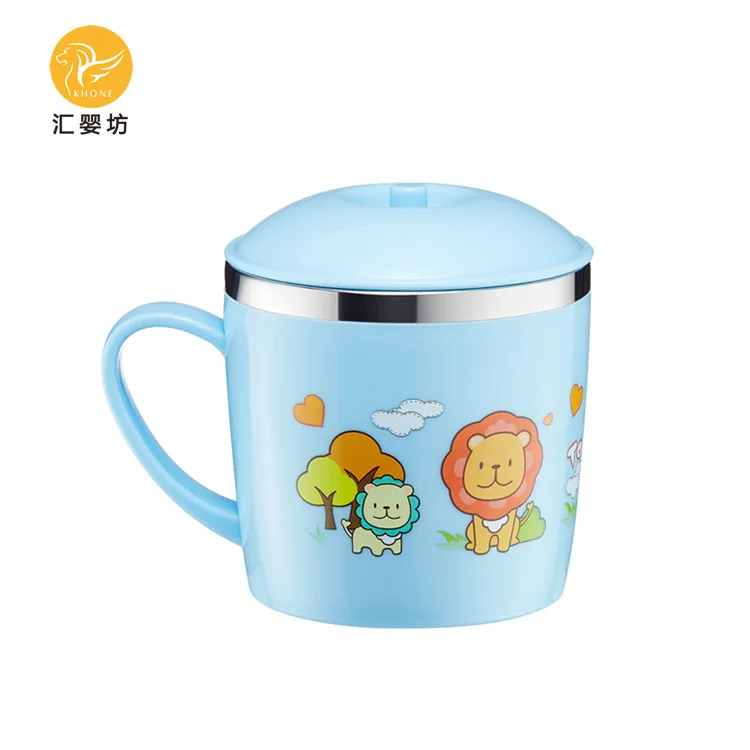 304 Stainless Cartoon Children Glass Heat Insulation Guard Against And Foreign Two Layer High Temperature Resistance Water Cup | Дом и сад