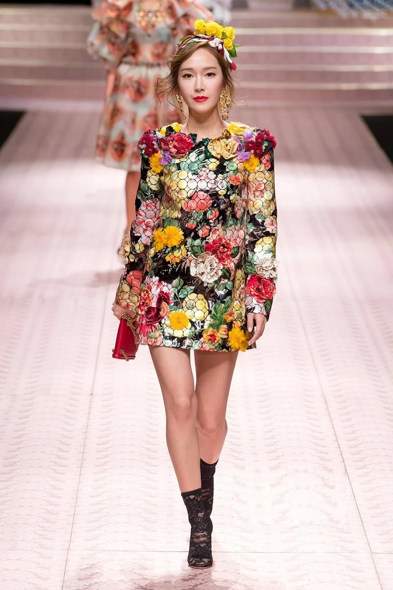 2019 Spring Party Colorful Floral Print Mini Dress Women Designer Runway Luxury Flower Appliques Sequins Female Dresses Clothes | Женская