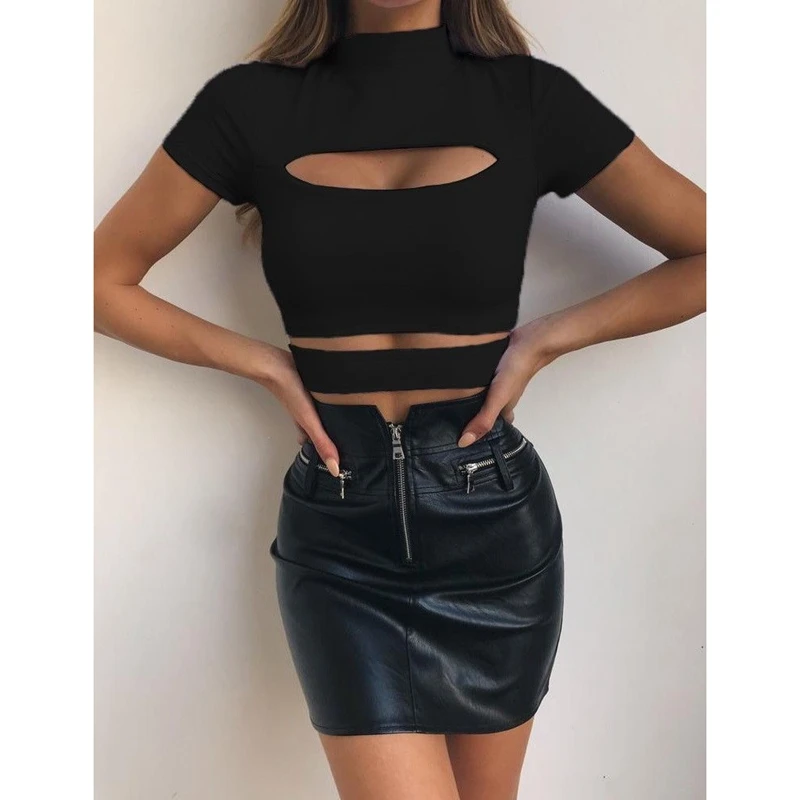 Женская блузка с коротким рукавом топ высоким вырезом|Блузки| |