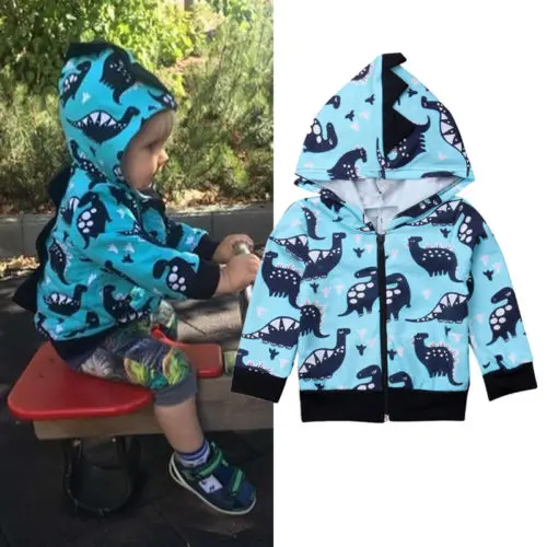 Новая весенняя теплая толстовка с капюшоном и длинными рукавами динозавром для