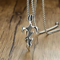 mens vintage tribal fire cross pendant charm stainless steel punk necklace men jewelry with 24 inch