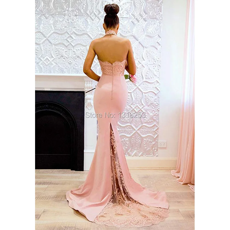 2017 Sexy Halter Navy Blue Mermaid Evening Dresses Sleeveless Sequins Lace Formal Dress Party Gowns Dubai Robe De Soiree | Свадьбы и