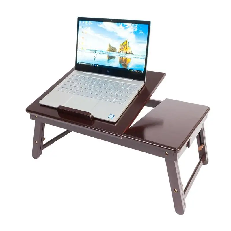 

53cm*33cm Retro Double Flowers Pattern Laptop Desk Adjustable Bamboo Lap Desk Tray Computer Desk Bedroom Living Room Simple Desk