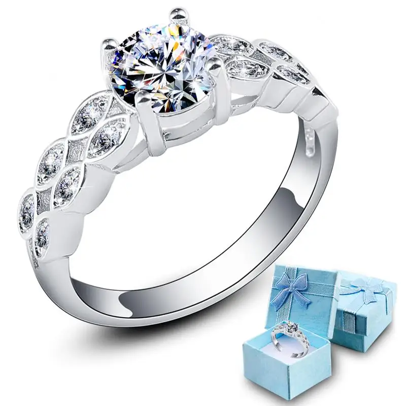 DOTSHE Simple Ring Style Big Promotion Hot Sale Shiny Cubic Zircon Silver Color Wedding Rings For Women Jewelry Wholesale | Украшения и