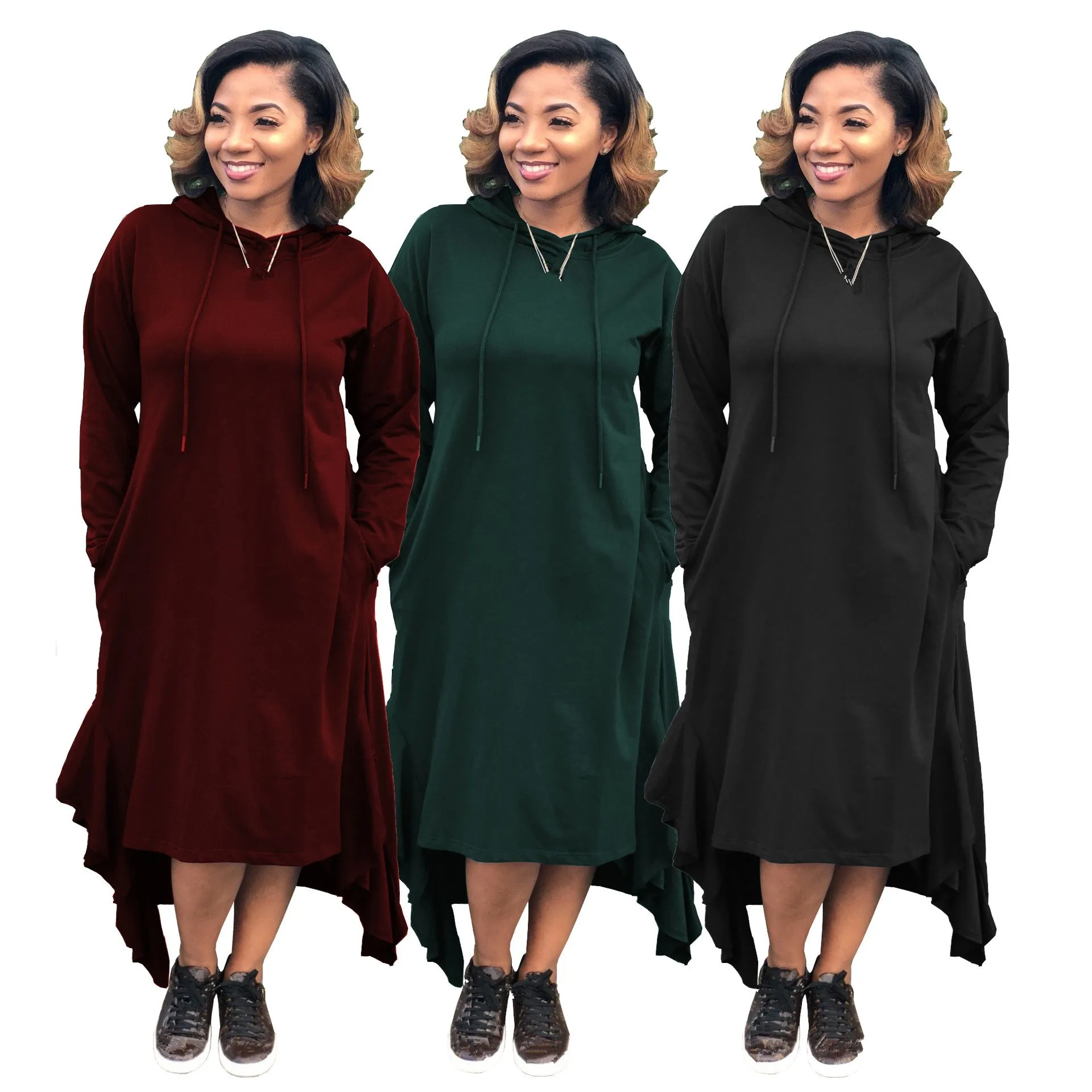 Женское Повседневное платье с капюшоном и длинным рукавом зимний длинный свитер