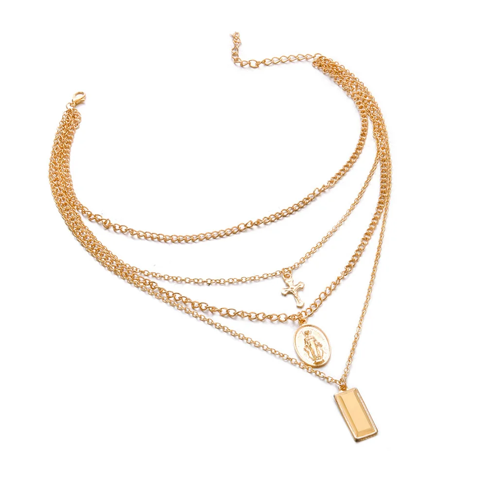 PIXNOR многослойный чокер колье крест Иисуса золотого цвета блестящий кулон