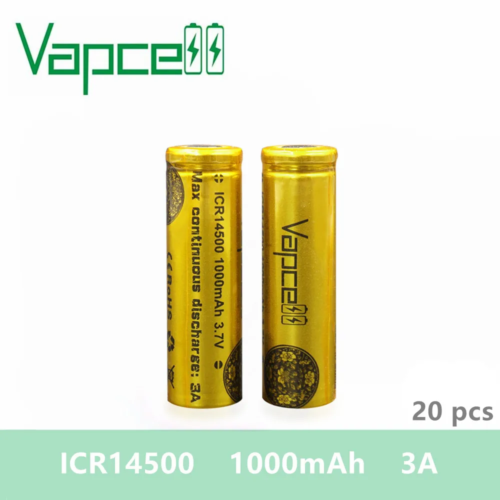 20 шт. Vapcell 14500 1000 мАч 3A батарея ICR14500 ICR для фонарей маленькие | Перезаряжаемые батареи -33001783285