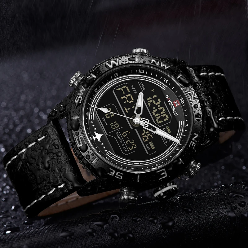NAVIFORCE 9144 модные золотые мужские спортивные часы светодиодные аналоговые