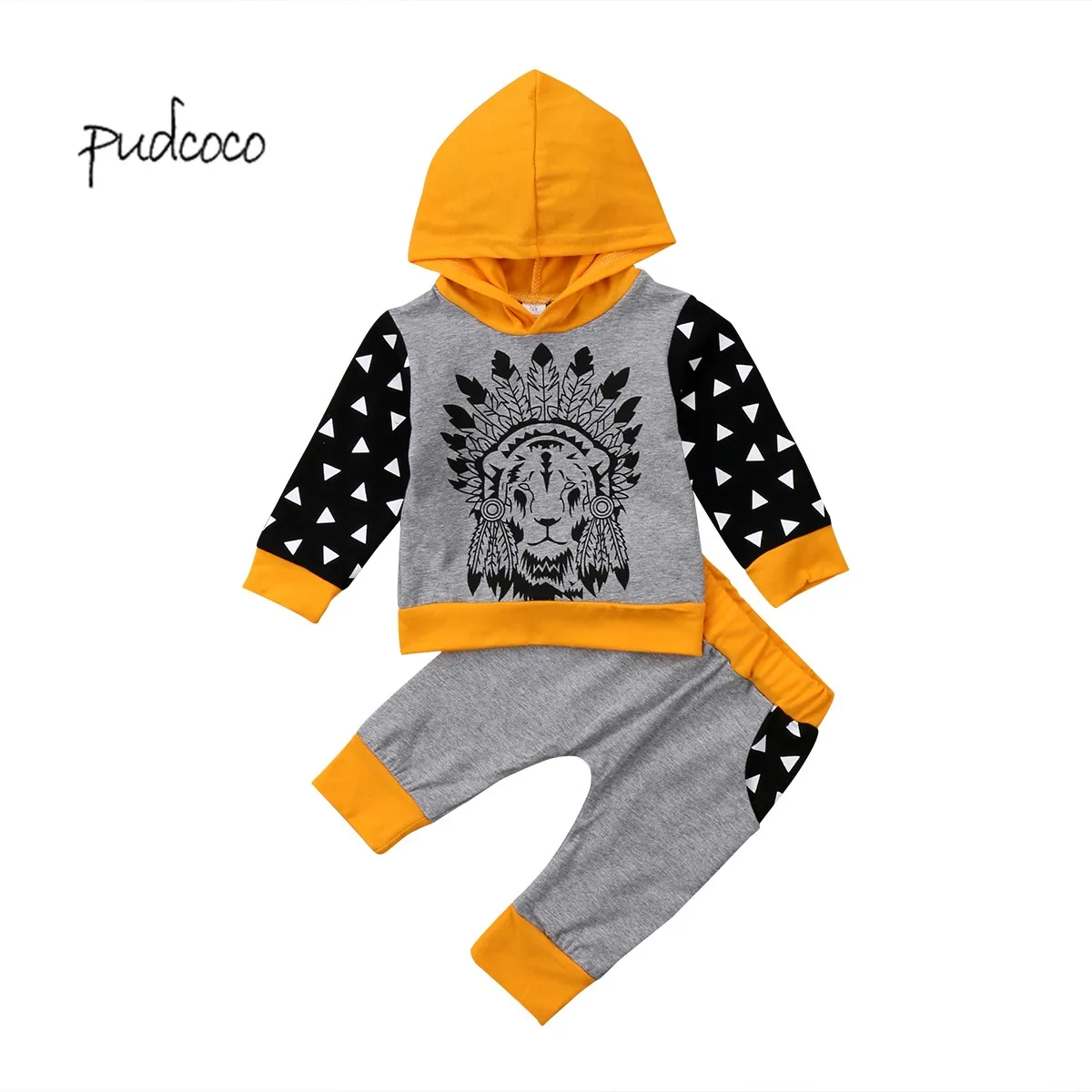 Pudcoco/Новинка брендовые топы с капюшоном и изображением Льва для новорожденных