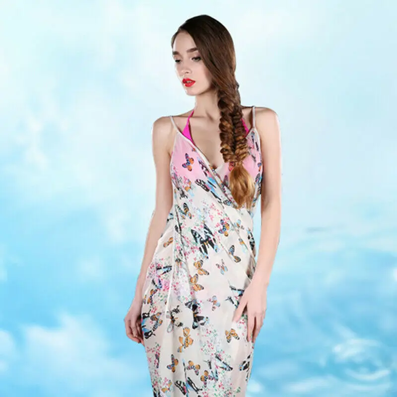 Женская летняя пляжная юбка на лямках с цветочным принтом дышащая