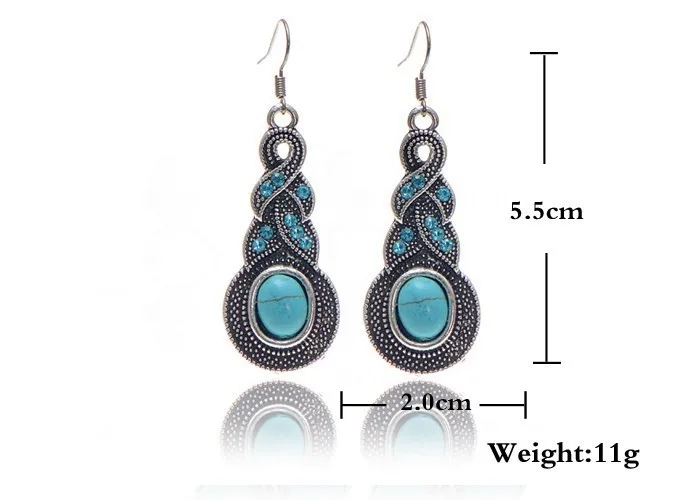Eleple Vintage Drops Set Retro Pattern Green Stone Jewelry Turquoisa Necklace Earrings for Women Supplier C9A38 | Украшения и