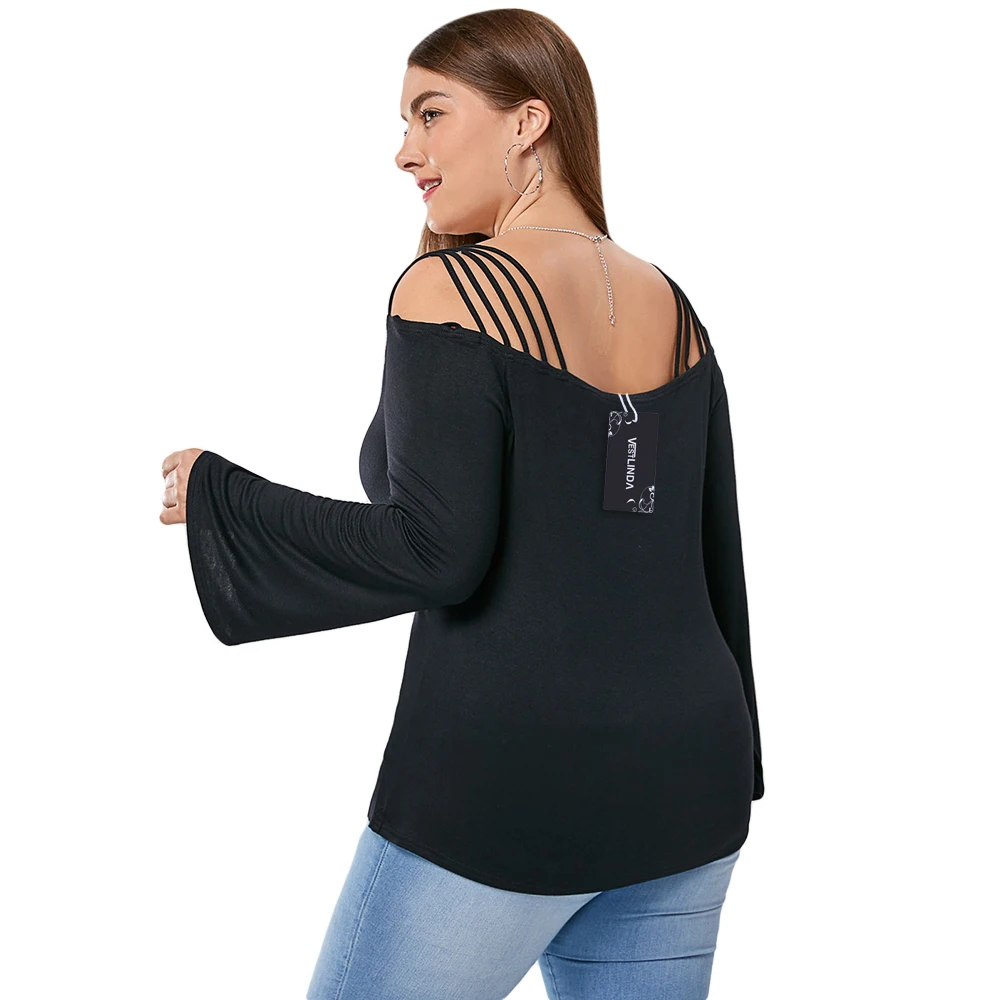 VESTLINDA 2019 Women T-shirt Plus Size Bell Sleeve Cut Out On Sale | Женская одежда