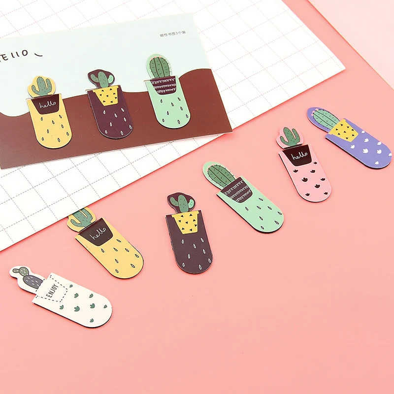 3 шт. милые кактус закладки Kawaii Новинка Магнитная Книга маркеры для обувь девочек