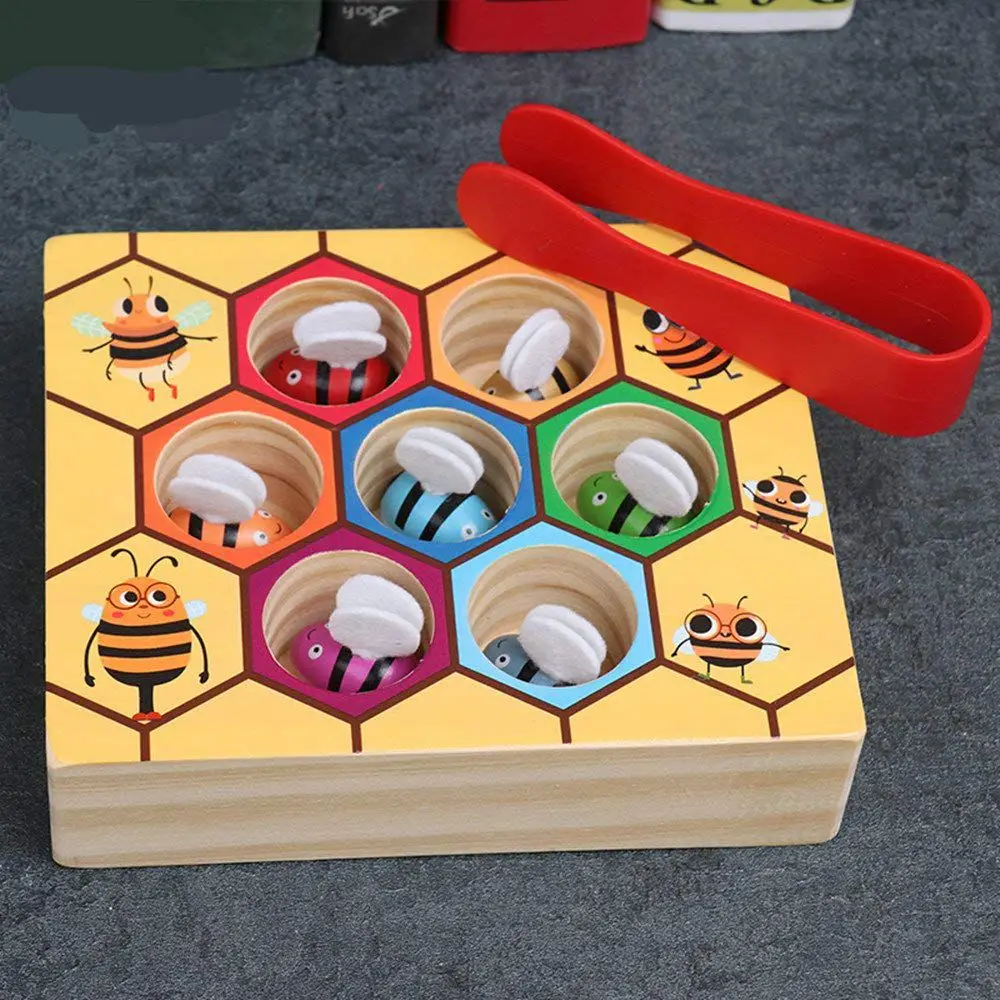 Wooden Lovely Bee Picking Toy Catching Practices for Baby Early Educational Toddler Game Colorful Beehive Box | Игрушки и хобби