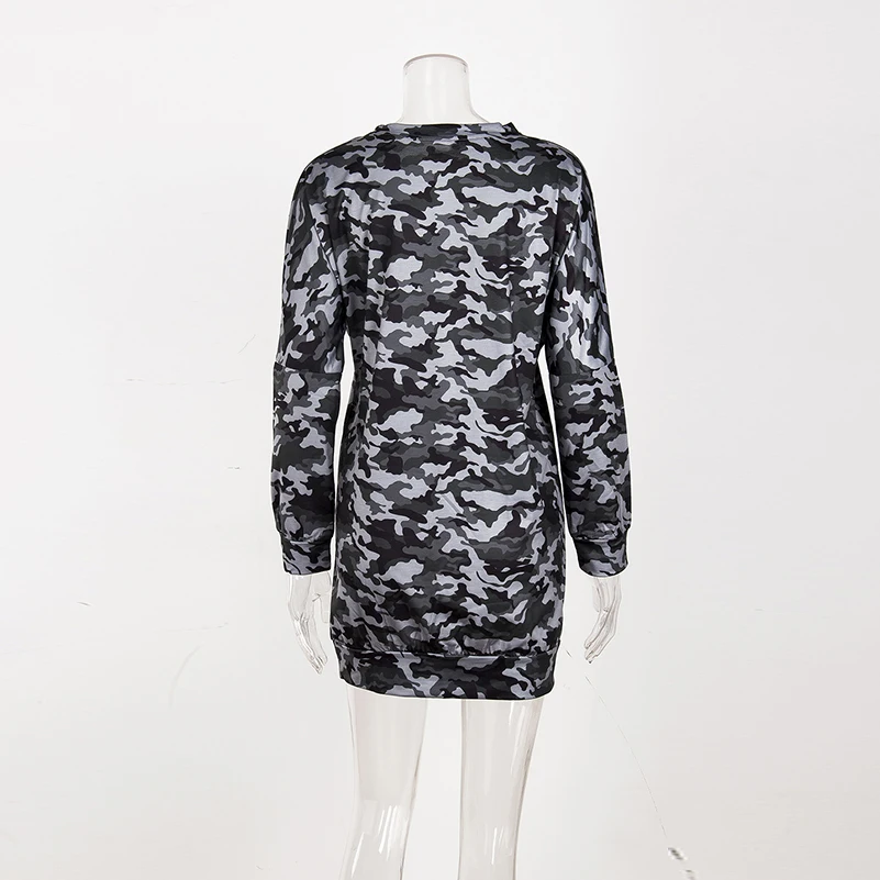 Модное камуфляжное платье хит продаж женское мини-платье с длинными рукавами