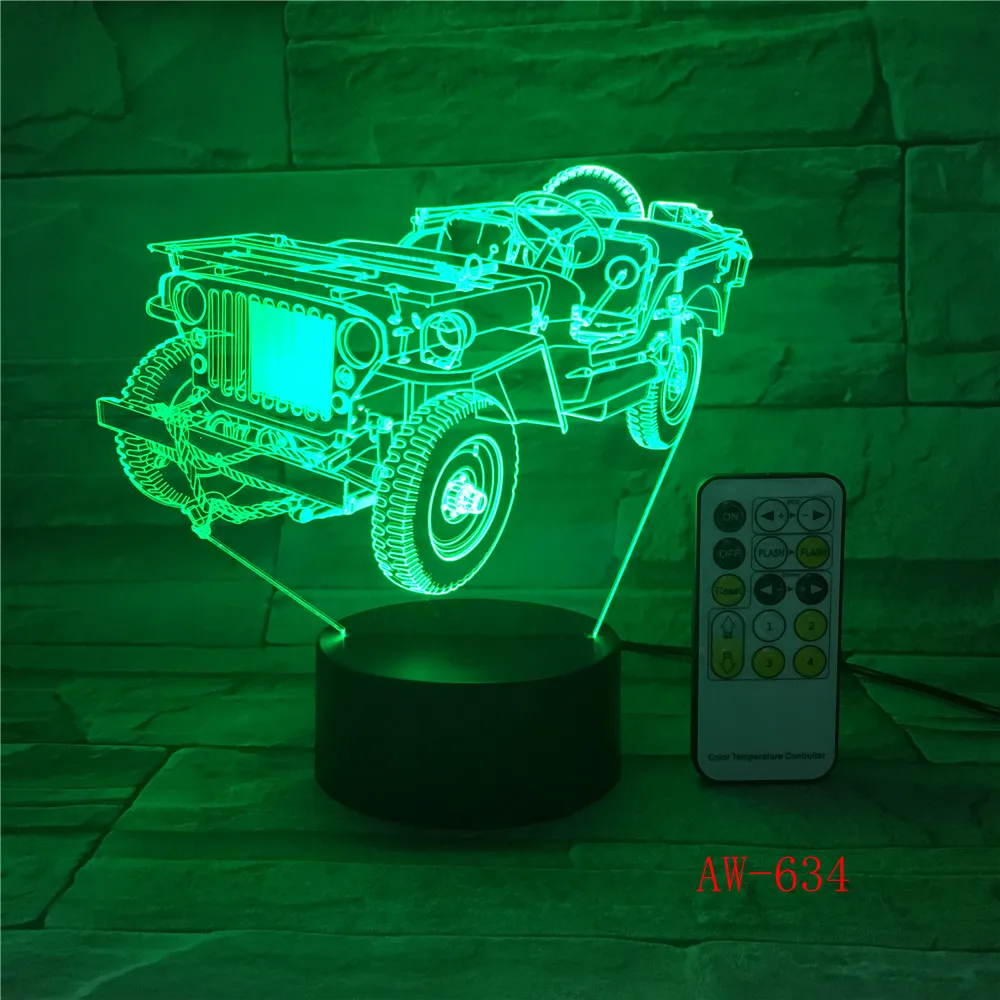3D динамический трактор автомобиль 7 цветов изменяющийся USB настольная лампа с