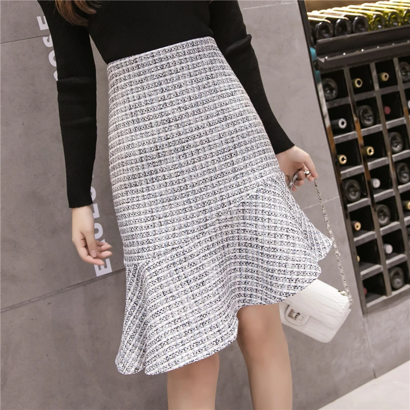 Винтажные юбки для женщин 2019 весна осень зима корейский vestido новая ткань рыбий