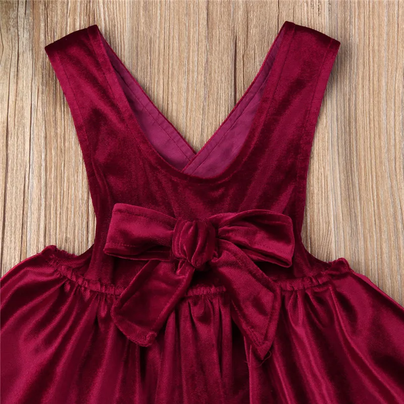 Emmababy Kids Baby Girl Velvet Dress Girls Bow Fashion Solid Dresses Sundress Clothes baby 1-6T | Детская одежда и обувь