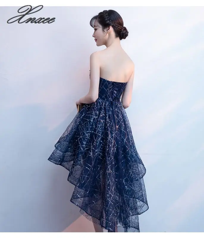 

Short Dress Navy Blue Sequins Pleat V-neck Formal Party Dress