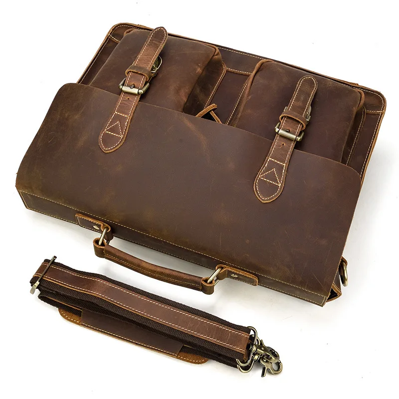 Мужская сумка из натуральной кожи классический винтажный портфель crazy horse