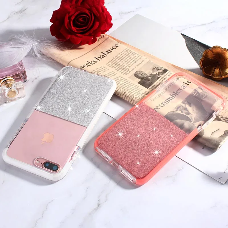 Чехол для телефона с блестками в полоску Etui чехол iPhone X XS MAX 8 7 Plus амортизационный
