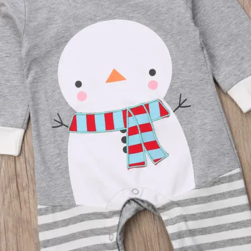 2018 Autumn Winter Newborn Baby Girls Boys Xmas Snowman Pattern Long Sleeve Romper Pants Jumpsuit Cotton Outfits Clothes 0-24M | Мать и