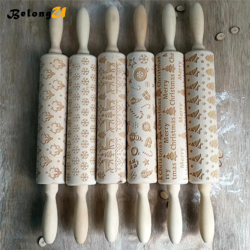 Christmas Decoration Wood Rolling Pin for Bakeware Pizza Cookie Tools Baking Pastry Pins Party Holiday DIY Decorations | Дом и сад