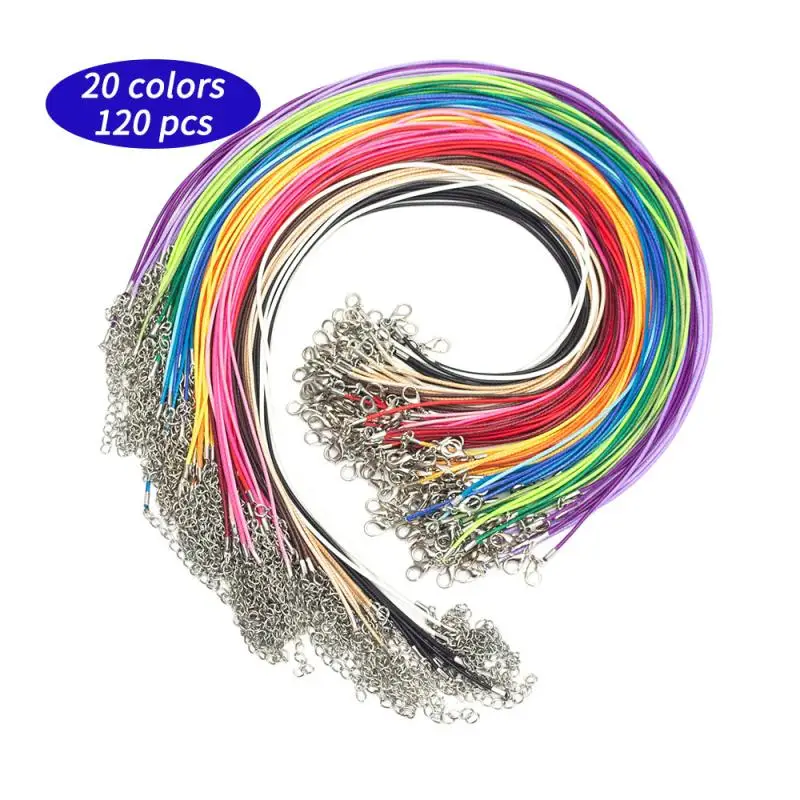 

120 Pcs/lot 1.5 mm Leather Chains Necklaces Bracelet Pendant Charms Findings Lobster Clasp String Cord 18"