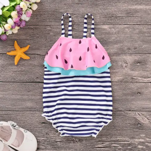 Toddler Newborn Baby Kids Girls Stripe Watermelon Swimsuit Swimwear Ruffle Bikini Bathing Suit Cute Girl Clothes 1-6Y | Детская одежда