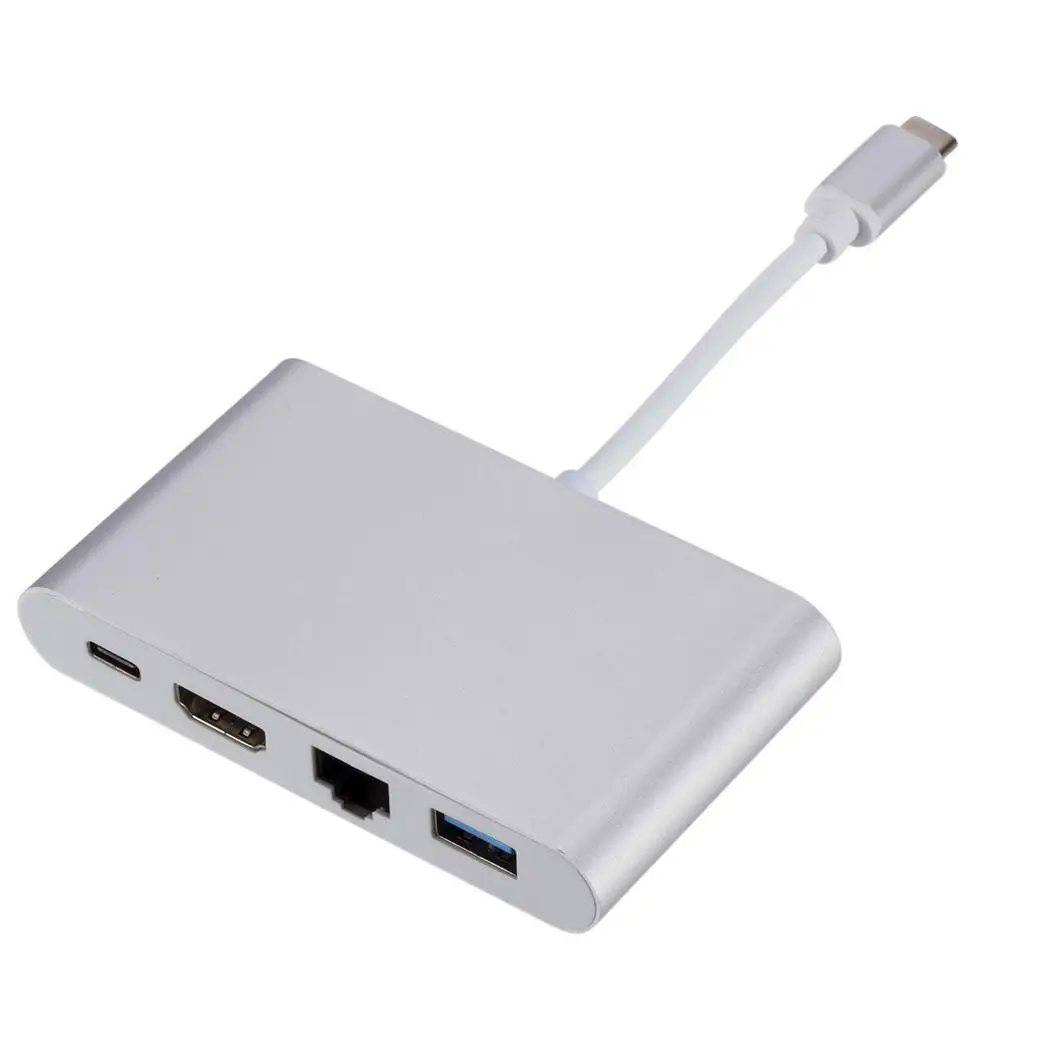 Coocheer Type C концентратор адаптер USB Type-C к HDMI 4K RJ45 Gigabit Ethernet 3 1 серебряный