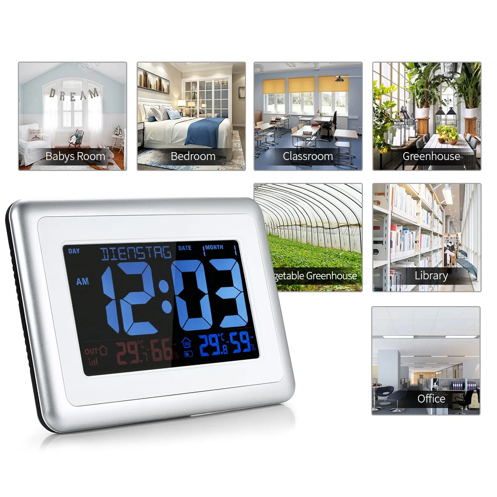 Крытый Открытый Цифровой термометр гигрометр календарь часы метеостанция
