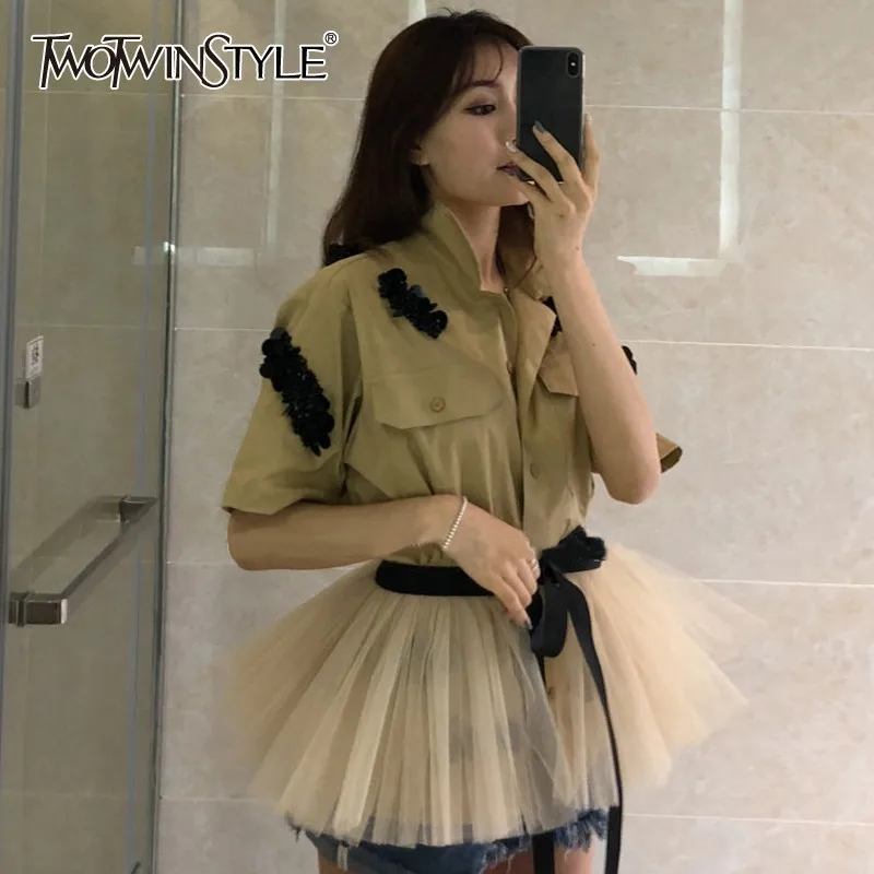 Женская блузка TWOTWINSTYLE весенняя повседневная с коротким рукавом и