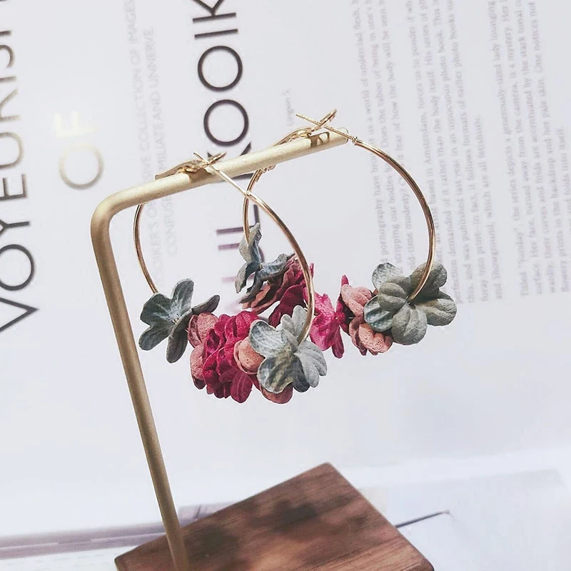 Hot 1Pair Cloth Art Flower Women Circle Earrings Drill Ear Ring Graceful Charming Jewelry Wedding Gift | Украшения и аксессуары