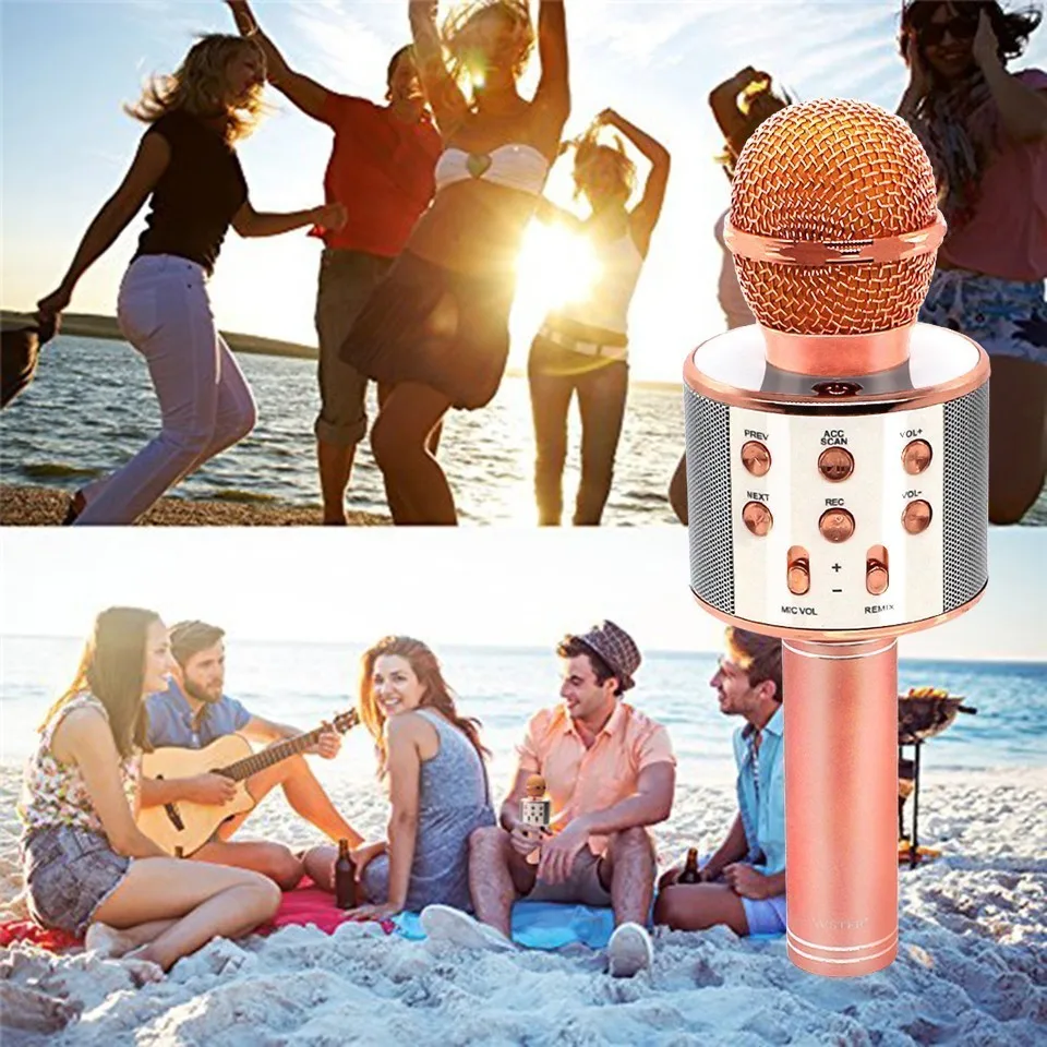 WSTER WS858 беспроводной bluetooth микрофон для караоке стерео KTV USB динамик плеер TF карта