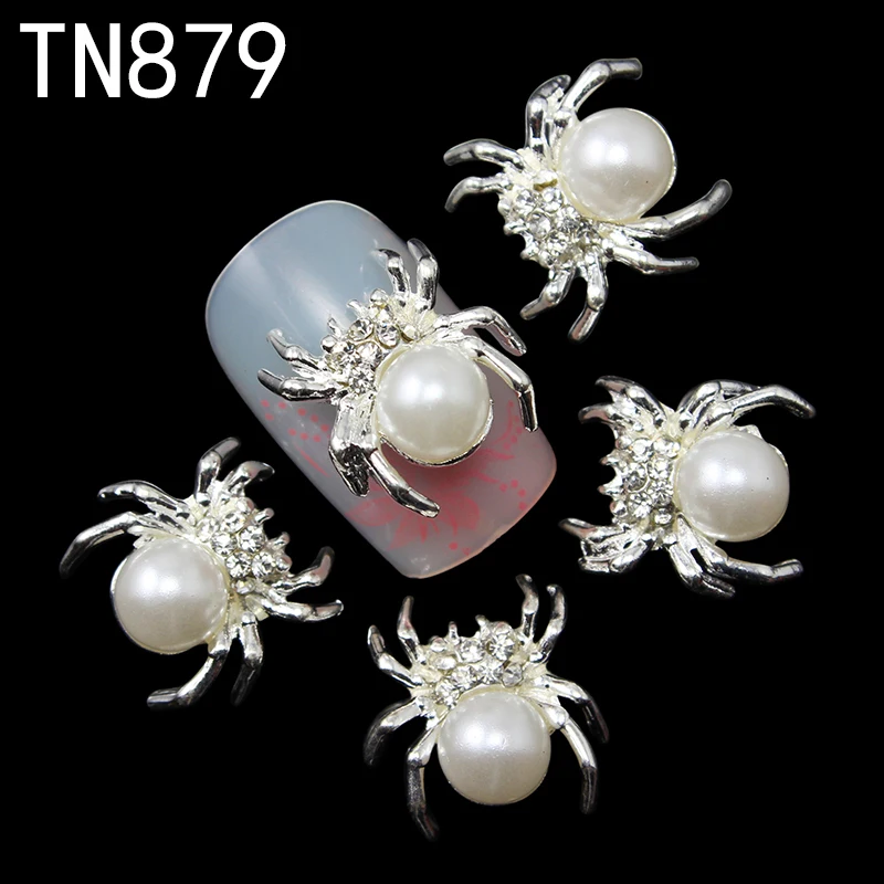 Blueness 10Pcs/lot Alloy White Spider 3D Nail Art Rhinestones Crystals Fashion Glitter Decorations Accessories Supplies | Красота и