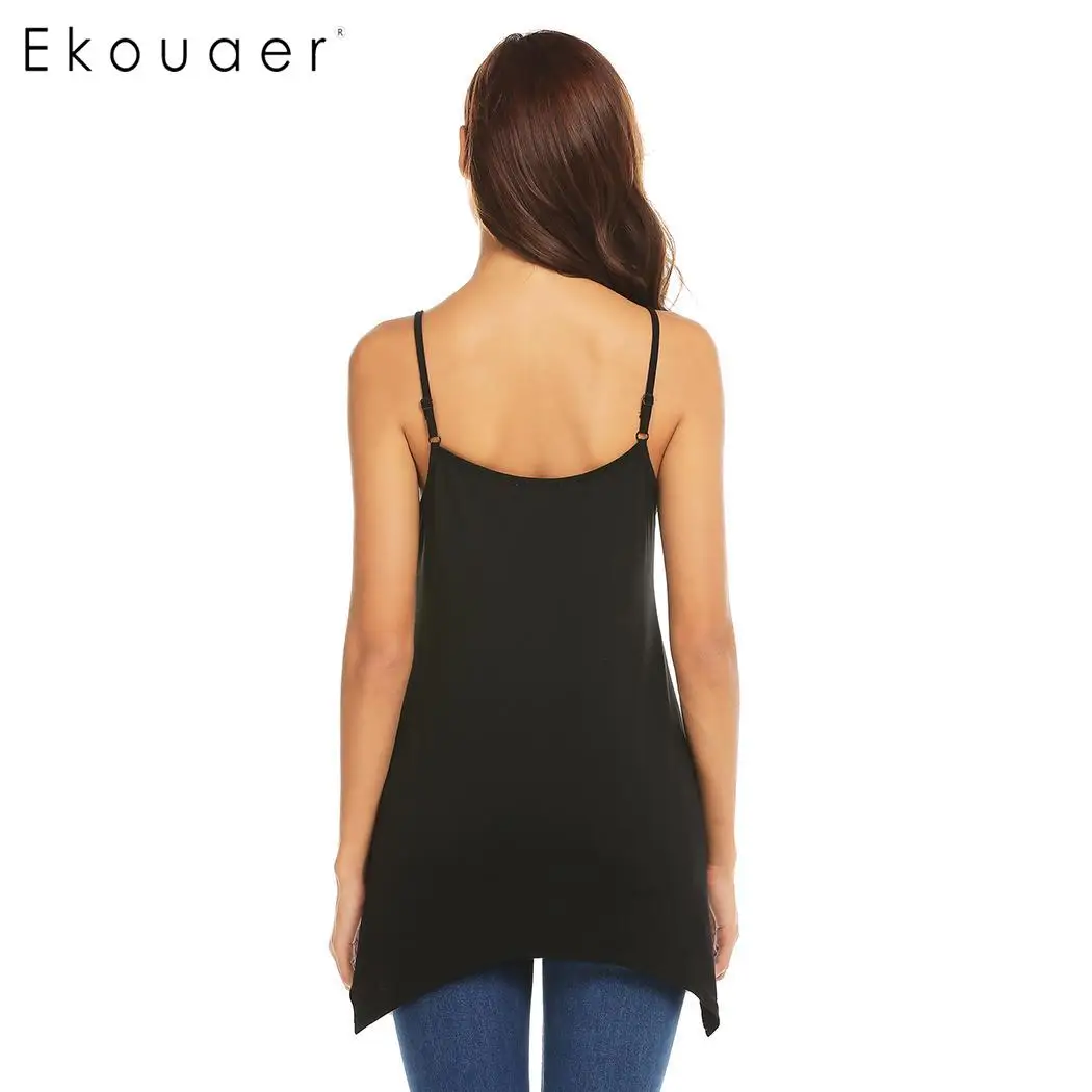 Ekouaer Womens Tank Top Irregular Hem Casual Loose Summer T-Shirts Solid Spaghetti V-Neck Strap Sleeveless Cami | Женская одежда
