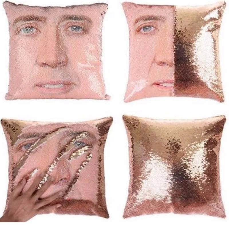 

Magical Nicolas Cage Cushion Cover with Sequins Super Shining Reversible Color Changing Pillow Cover 40x40cm Home Car Decoraion