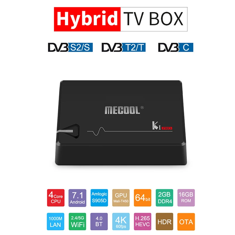 Mecool Ki Pro Android 7 1 2G Ram 16G Rom Amlogic S905D Ddr4 Hd 4K 2 4G/5G Wifi сетевой плеер с ТВ-боксом Stalker и Dvb (Us P |