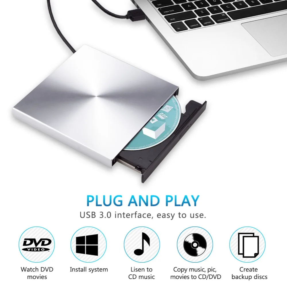 Новейший USB 3.0 внешний DVD RW Burner CD Disc Player Портативный оптический привод для MacBook /