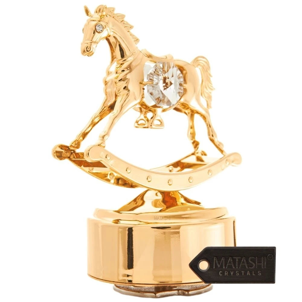 24 К позолоченный Музыкальная шкатулка с кристаллами шипованных качалка фигурка